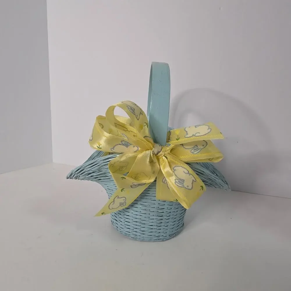 Blue Wicker Easter Bonnet Basket Bunny Ribbon Cottagecore Spring Decor 7